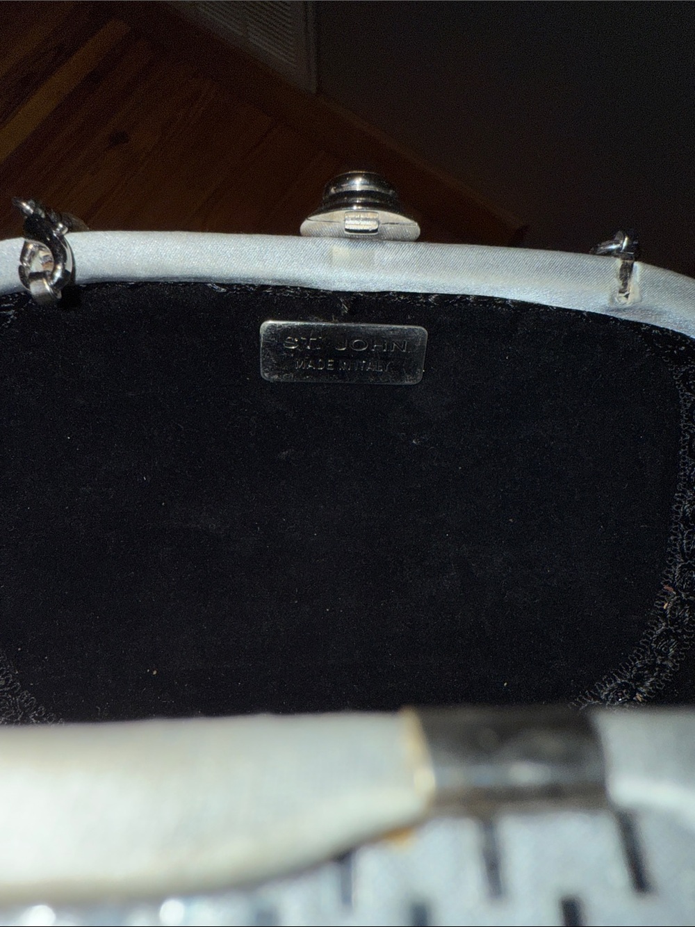 ♦️ ST. JOHN Italy evening bag clutch vintage metallic silver paillette - Picture 5 of 9